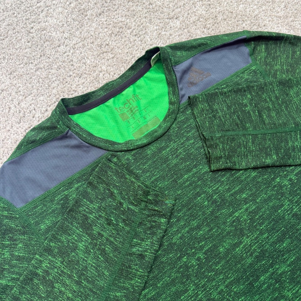 Adidas Techfit Climalite Mens M Green Heather Long‎ Sleeve Training Shirt